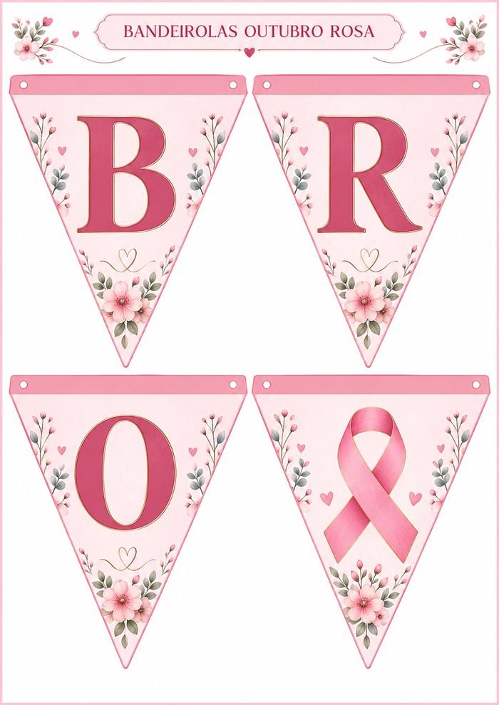 Bandeirolas decorativas de Outubro Rosa para montar varal na unidade